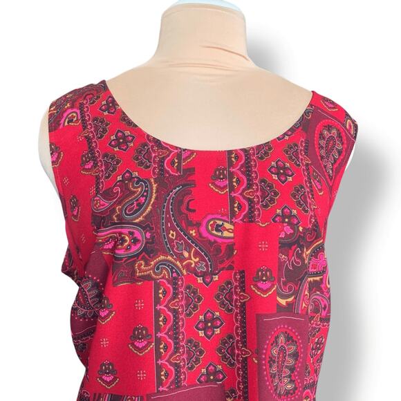 Vintage 1990s Red Paisley Patchwork Maxi Dress Plus Size Boho Hippie Festival - Picture 8 of 10